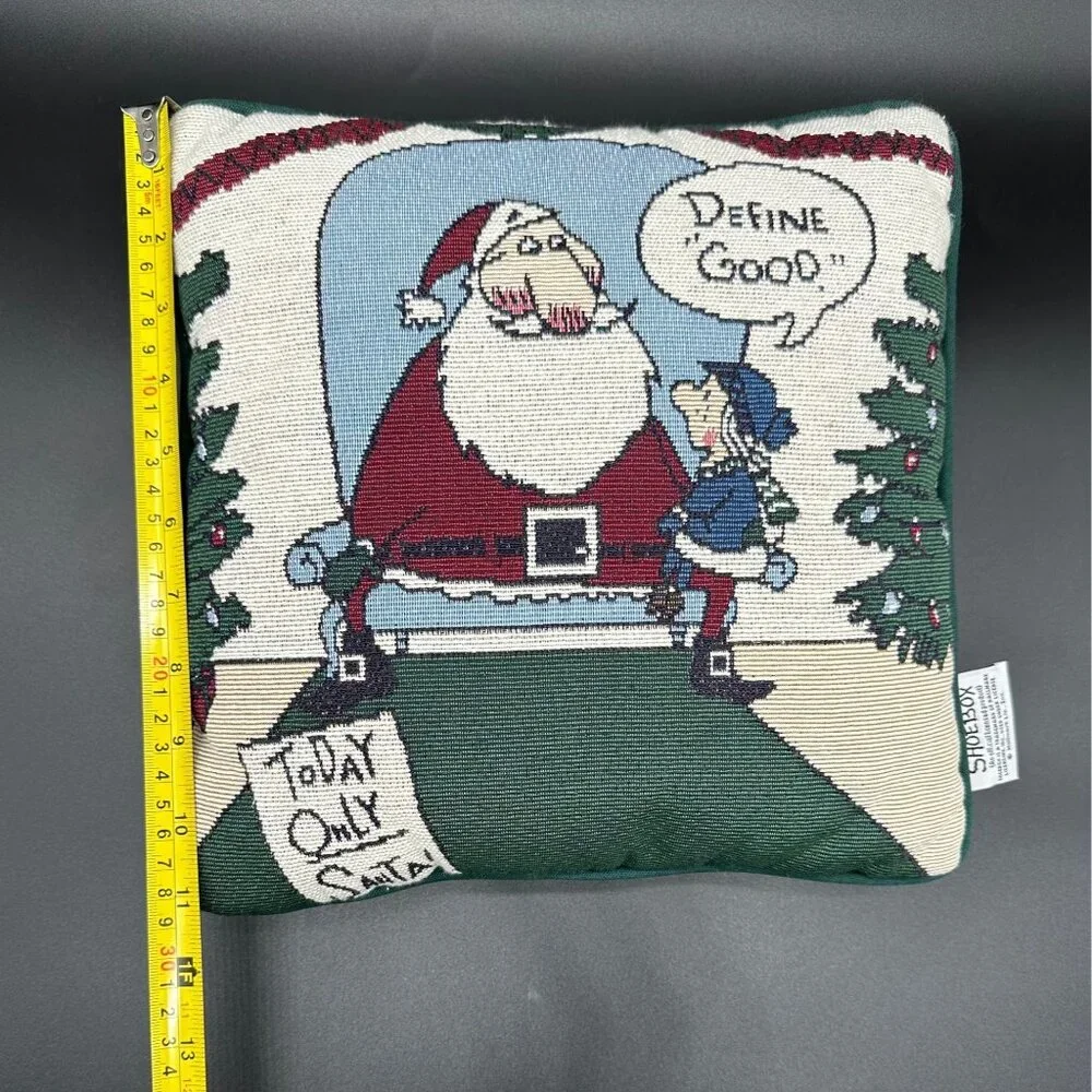 Vintage Hallmark Shoebox Christmas Tapestry Pillow Funny Santa Decor 1990s